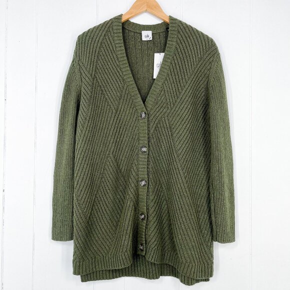 Cabi Aerial Cardigan Thick Chunky Knit Button Front Long Size Medium Olive Green - Picture 1 of 16